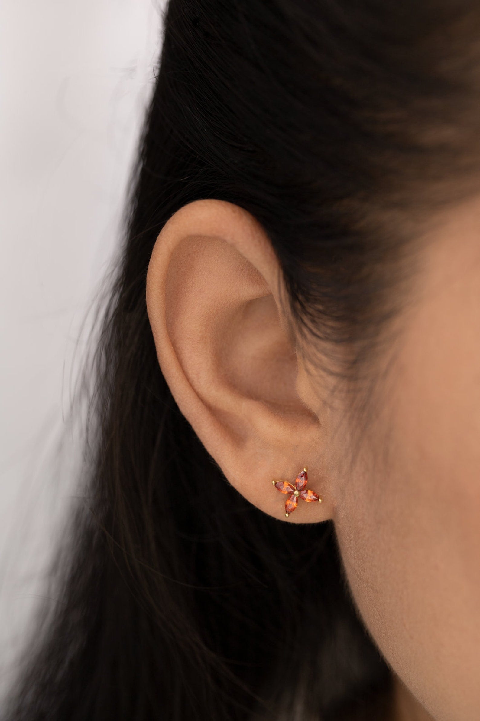 Marquise Cut Garnet Stud Earrings, January Birthstones, Minimalist Flower Earrings, Bridal Gifts for Her